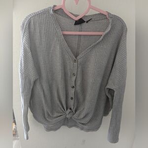 Out From Under by Urban Outfitters Waffle Knit Button Front Tie Top - XS